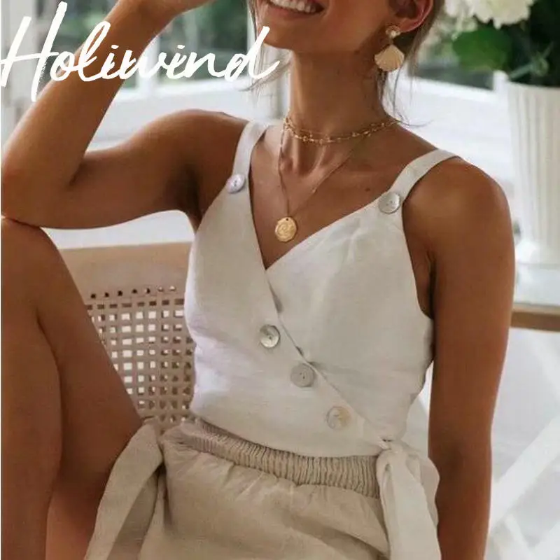 2019 женские летние хлопковые и льняные Топики топики с v образным вырезом
