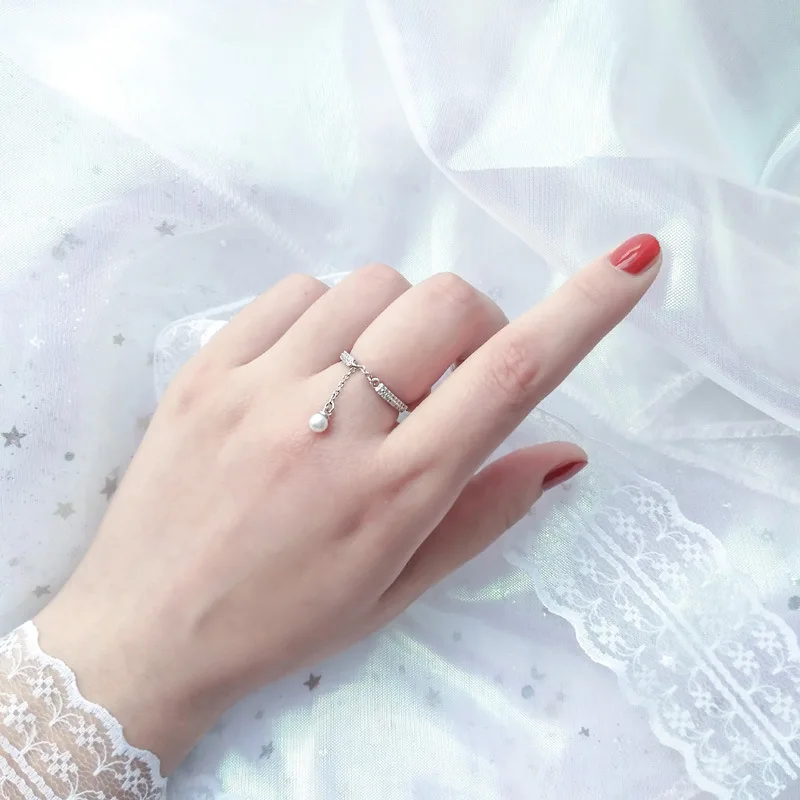 Серебряная цепочка, кисточки, жемчужины, болтаются, регулируемое кольцо, 925 AAA кубический циркон, кольца для женщин, девушек, подарок, роскошные кольца, ювелирные изделия