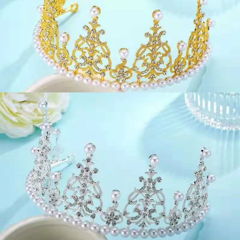 

Crystal Crown Cake Metal Topper Pearl Happy Birthday Cake Toppers Wedding &Engagement Cake Decora Sweet Wedding Hair Accessories