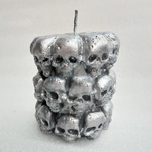 SILVER 1 шт Череп столб свеча Хэллоуин Свеча Религиозная Деятельность Свеча на Хэллоуин Рождество - Цвет: SILVER