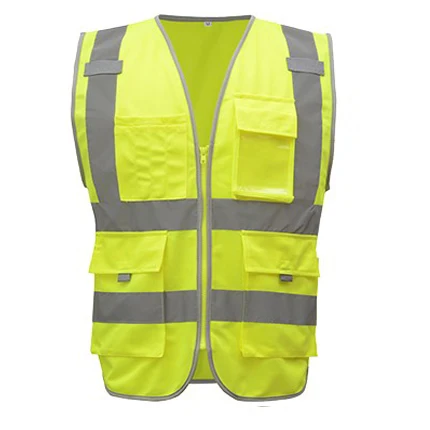 SFvest hi vis жилет защитные жилеты Мульти Карманы флуоресцентный желтый оранжевый варианты нескольких цветов шелкография логотип печать - Цвет: FLUO YELLOW