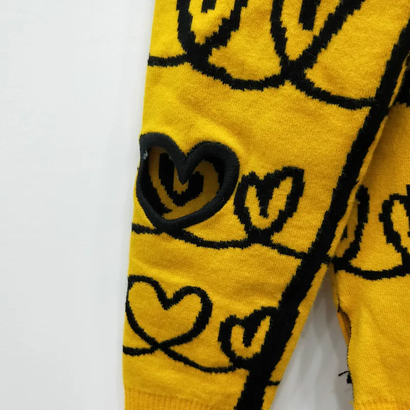 Женский пуловер свитер любовь жаккард 2018 осень зима выдалбливают трикотажные