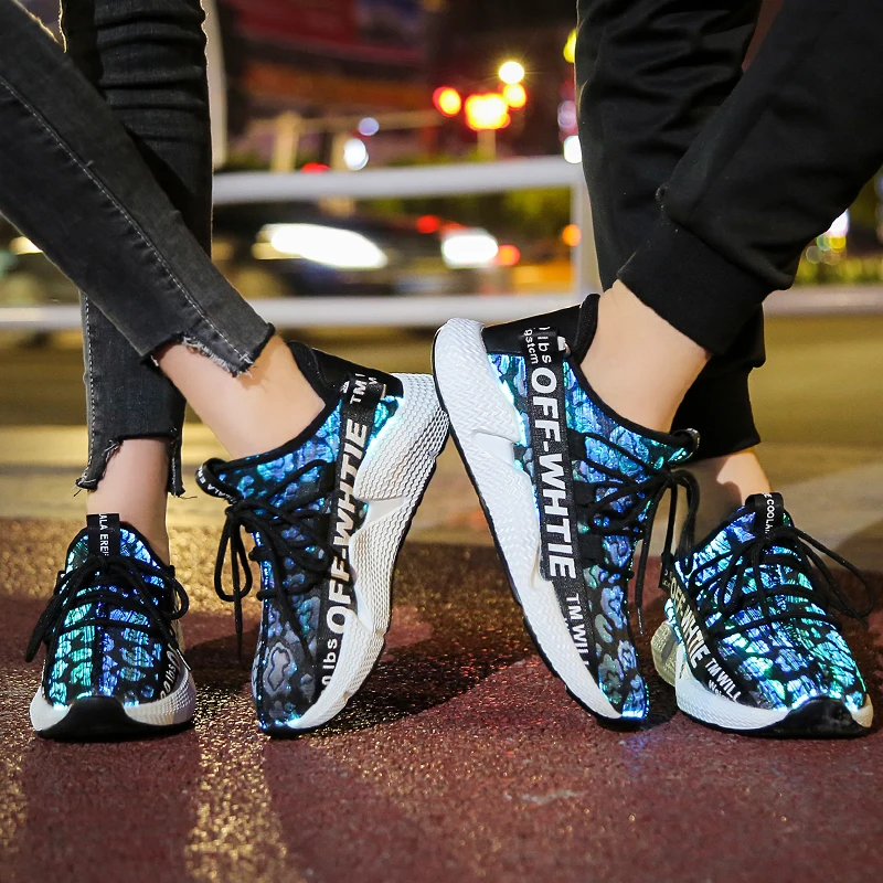 UncleJerry Size 35-44 New Led Fiber Optic Shoes for men women USB Recharge glowing Sneakers light up shoes Party and Wedding | Обувь