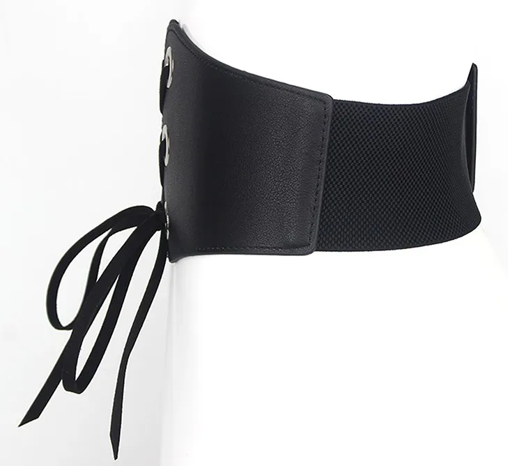 Горячая женский камербанд Панк Широкий корсет эластичный пояс черный кожаный