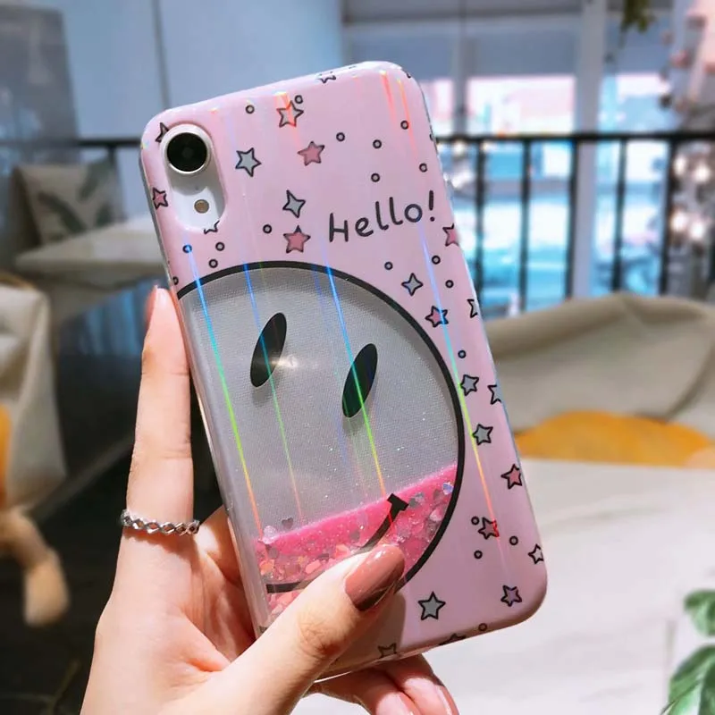 EVANKALX Smiling face Pattern Phone Case For iPhone 7 8 6 6S Plus X XS Quicksand beam XR XSMAX Capa |