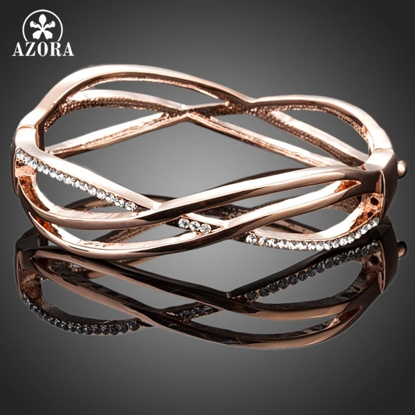 Браслет из австрийского хрусталя Stellux TB0063 цвет розового золота|bangle bracelet|pave bangle