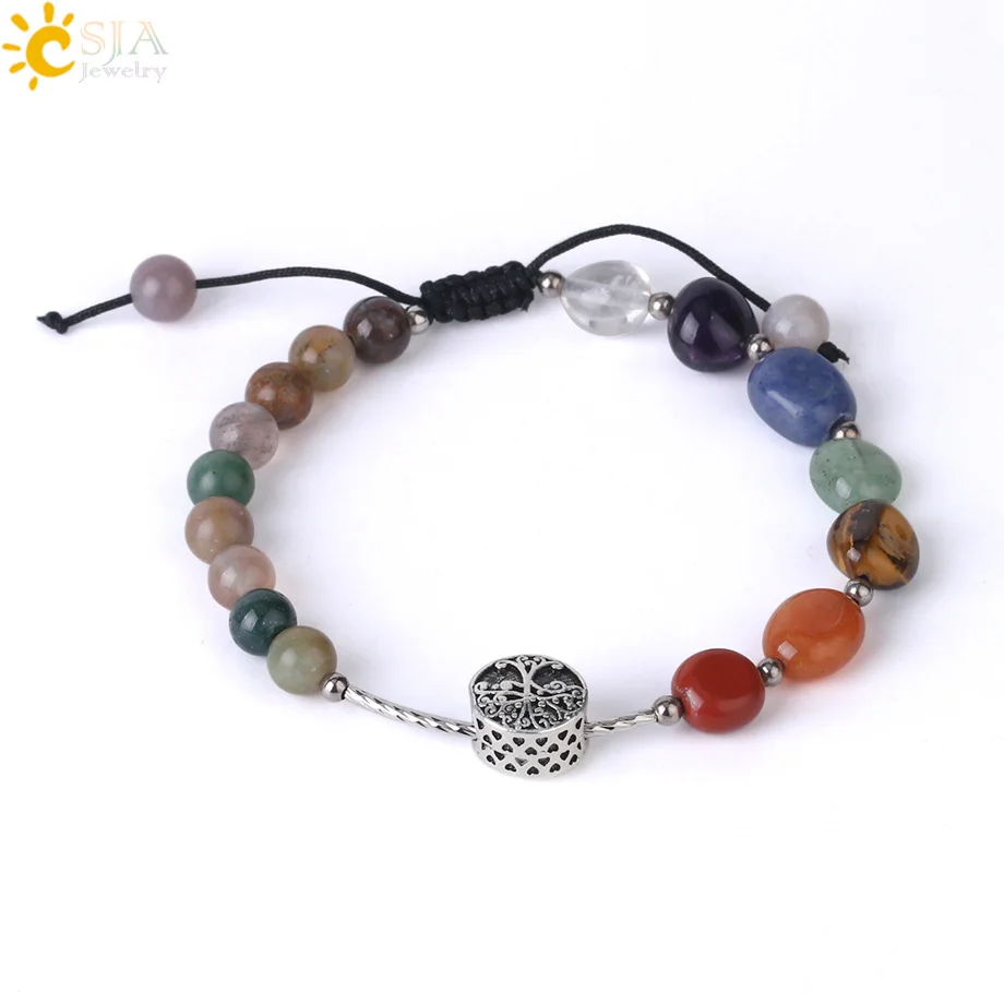 Indian Agate Csja чакра нерегулярный натуральный камень плетеный браслет Дерево жизни веревка регулируемые надписи талисманы браслет ювелирные изделия для женщин F987 - Окраска металла: Indian Agate