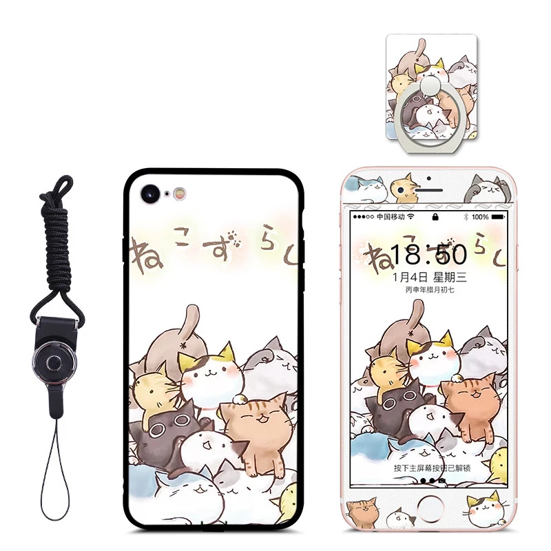 Защитное закаленное стекло с цветным принтом+ чехол для iphone X, 8, 6, 7, 5 s, se, 6s plus, XS max, XR, Защитное стекло для экрана на iphone