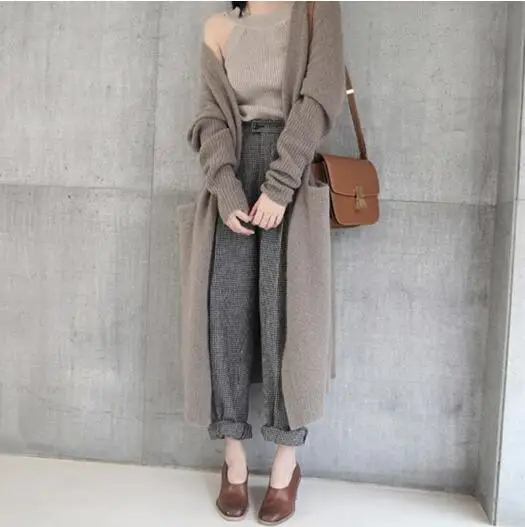 2019 Casual Sexy Style Design Open Cardigans Women Knitted cashmere Blend Sweater Coat Super X Long for spring autumn TBSR196 |