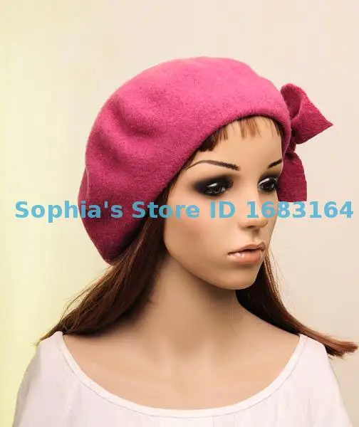 M332 розово-красный милый бант универсальная шерстяная стандартная берет Женская