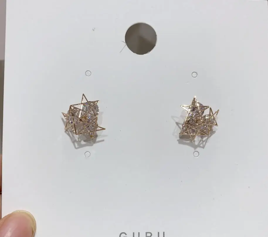 gold Преобладали новые многослойные металлические звезды суженные джокер маленькие Кристальные женские серьги-гвоздики - Окраска металла: gold