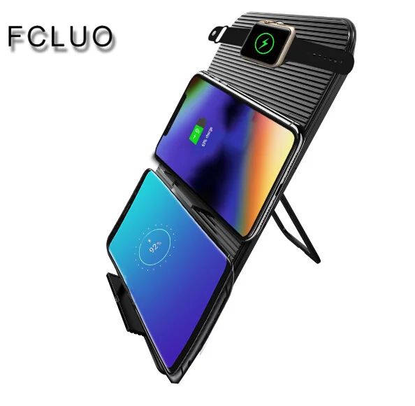4 в 1 QI Быстрое беспроводное зарядное устройство подставка Складная для iPhone 8 X XR XS