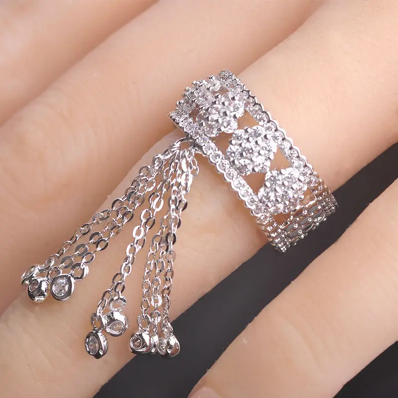 Blucome Luxury Cubic Zircon Tail Rings For Women Brand Desgin Party Statement Accessories Tassel Copper Wedding Woman | Украшения и