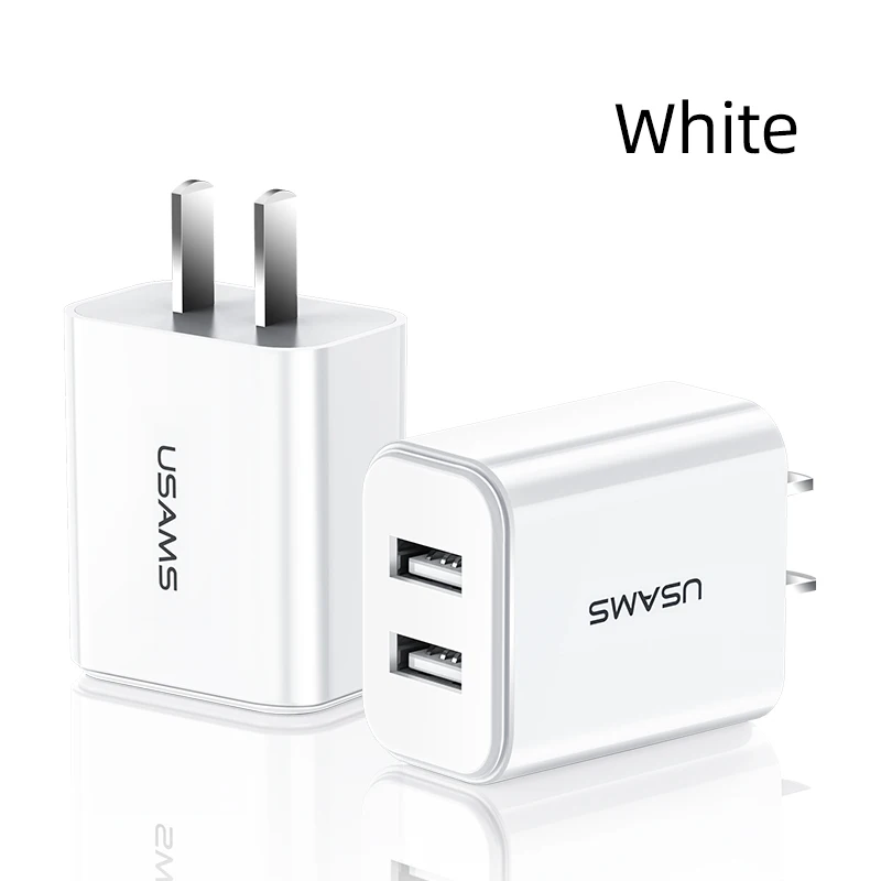 USAMS Dual USB настенное зарядное устройство 2.1A Быстрая зарядка мобильного телефона адаптер для iPhone X 8 EU/US вилка зарядное устройство для iPhone samsung - Тип штекера: US White