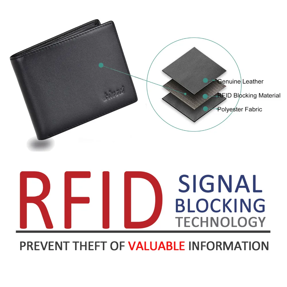 Мужские RFID Блокировка trifold бумажник натуральная кожа безопасности держатель