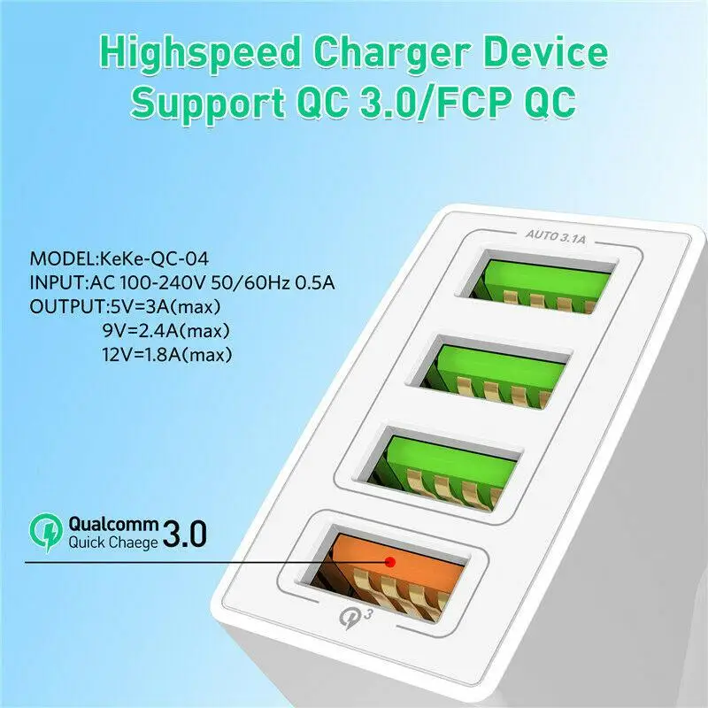 Универсальный QC 3 0 USB Quick Charge4 порт 5V 3A для Iphone 7 8 EU US Plug мобильный телефон Быстрая