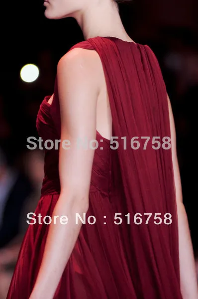 Custom Made Pleated Bodice Gathered Skirt Party Wear Flowing Chiffon Prom Dress Burgundy Wine Elie Saab Evening Dresses 2018 | Свадьбы и