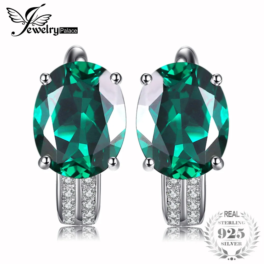 Jewelrypalace 3.5ct создания Изумрудный Серьги 100% из натуральной чистый стерлингового