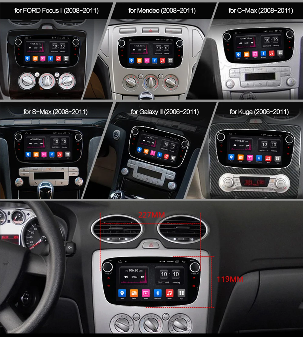 Podofo 2 Din радио Android 9 0 MP5 автомобильный dvd-плеер gps/wifi для Ford Focus Mondeo Kuga C-MAX S-MAX Galaxy