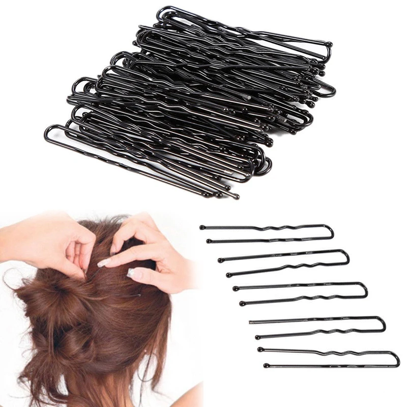 

LOEEL 100Pcs/Lot Hair Clips Black U-shaped Hairpins Barrette Mini 4.5cm 5cm 6cm Metal Plated Brown Bobby Pins for Women Girls