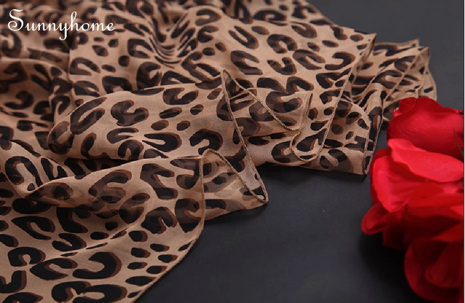 100 шёлковый шифоновый женский шарф с коричневым леопардовым принтом роскошный