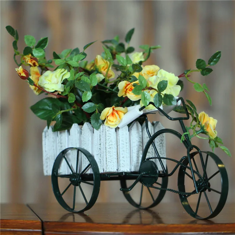 European iron tricycle simulation rose flower potted ornament micro landscape bonsai artificial plant home decoration craft | Дом и сад