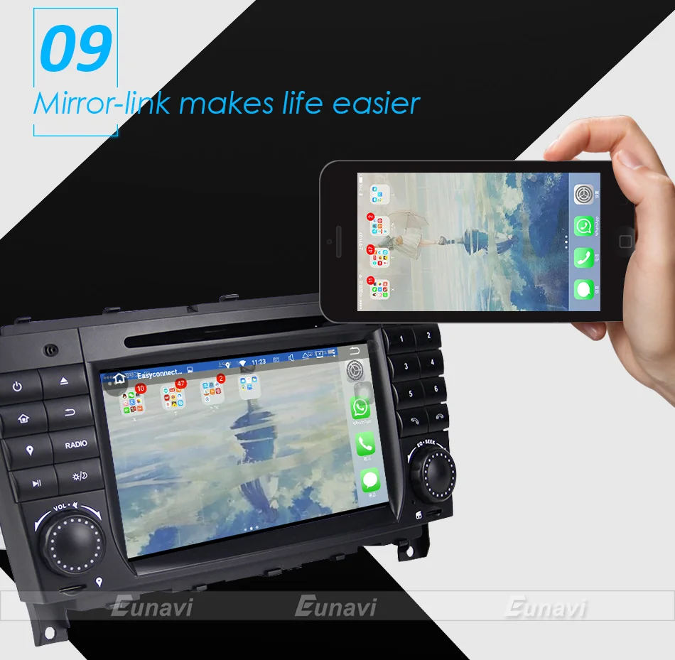 Eunavi 8 ядерный 2 Din Android 9 автомобильный dvd-плеер радио gps для c-класса W203 2004-2007 Clk W209 2005 A-w168 1998 2002 Clk-c209 DSP