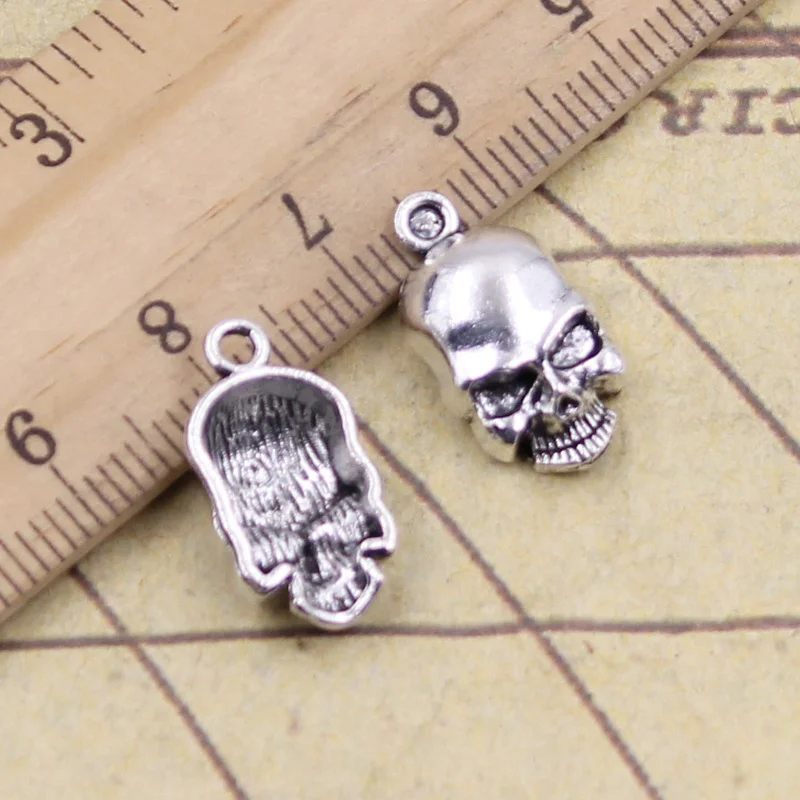 

30pcs Charms Skull Skeleton Head 18x10mm Tibetan Bronze Silver Color Pendants Antique Jewelry Making DIY Handmade Craft Bracelet