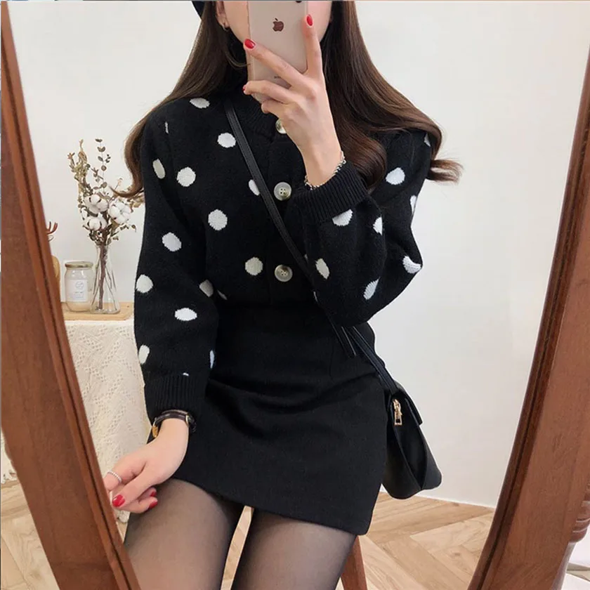 Женский однобортный Кардиган в горошек милый свитер Корейском стиле модель T97211D