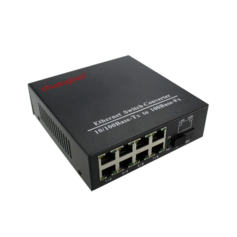8 port Ethernet media converter 10/100M 8 port+1 fiber port optical SC 1310/1550nm  media converter 1 pcs