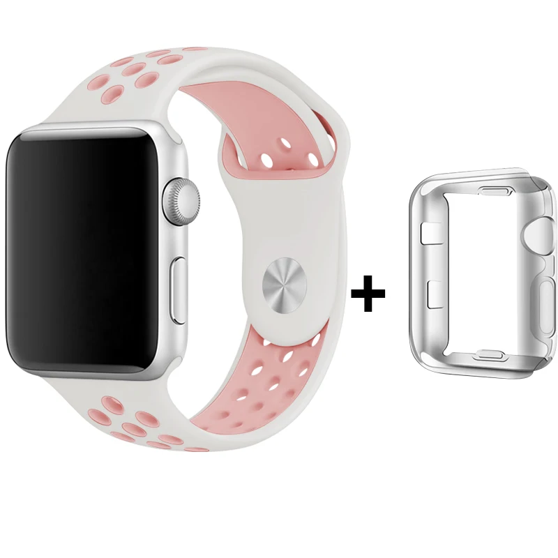 Черный/Вольт ремешок для часов для спортивного ремешка Nike 44 мм 40 мм Apple Watch 4 силиконовый браслет 42 мм 38 мм для Iphone Watch 2+ чехол - Band Color: White with pink