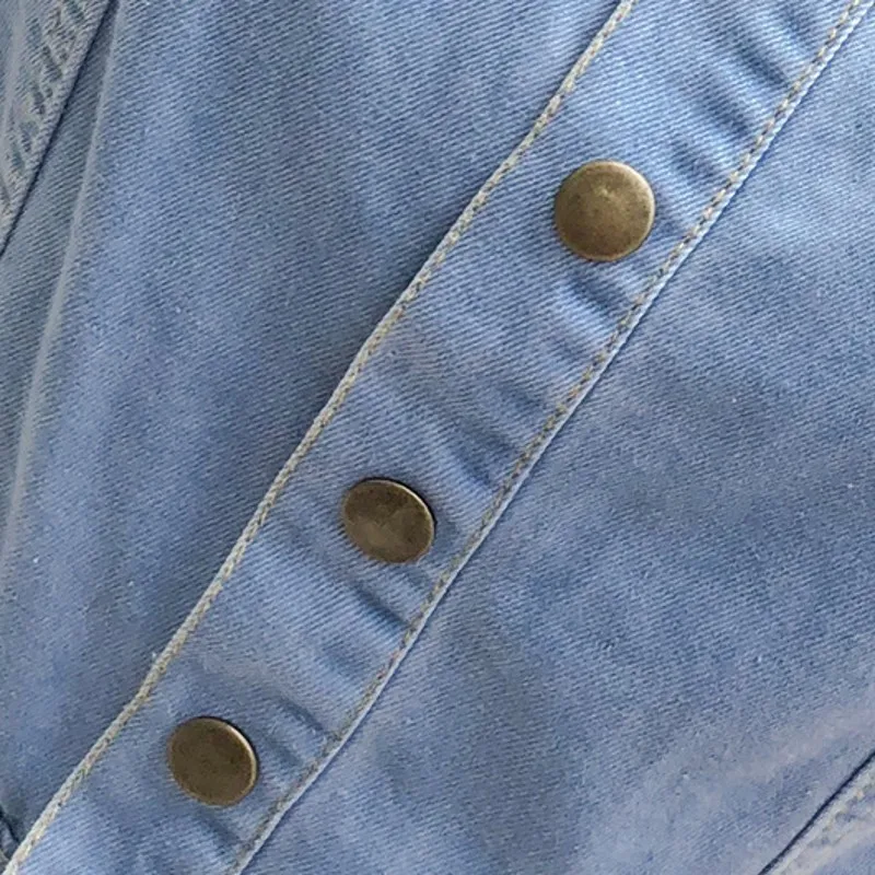 Женский джинсовый комбинезон без рукавов летний однобортный с высокой талией и