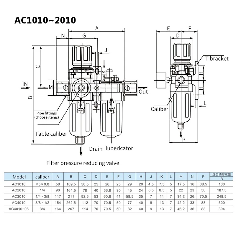 AC2010-02 1/4&quotPT SMC manual drain type compressing air filter pneumatic gas source processor two joint oil-water separator |