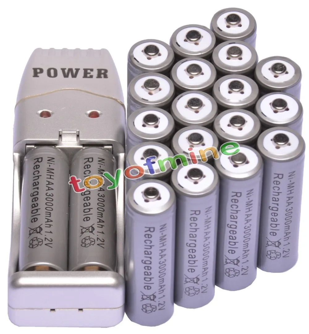 

20x AA 2A Grey Color 1.2V Ni-MH 3000mAh Rechargeable Battery + USB Charger