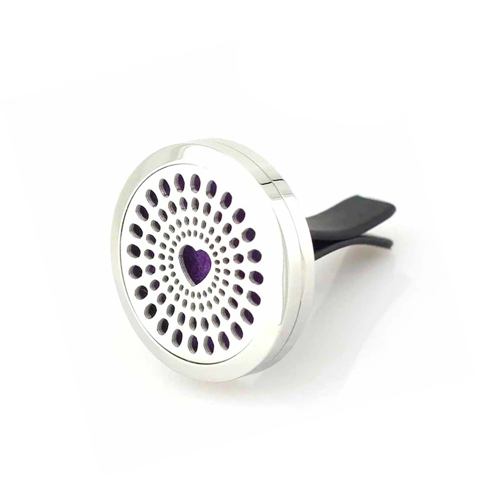 

30mm Stainless Steel small heart essential oil car diffuser for aromatherapy with vent clip