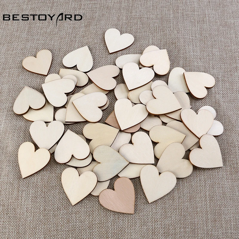 BESTOYARD 100/50 шт пустые деревянные кусочки в форме сердца, диски, дерево, сердце, любовь, пустые необработанные натуральные поделки, свадебные украшения