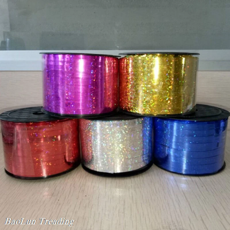 1pcs/lot100 yards PVC Laser Ribbons Balloon Accessories Wedding Birthday Balloons Ribbon Gift Box Decorative Bow Baby shower | Дом и сад