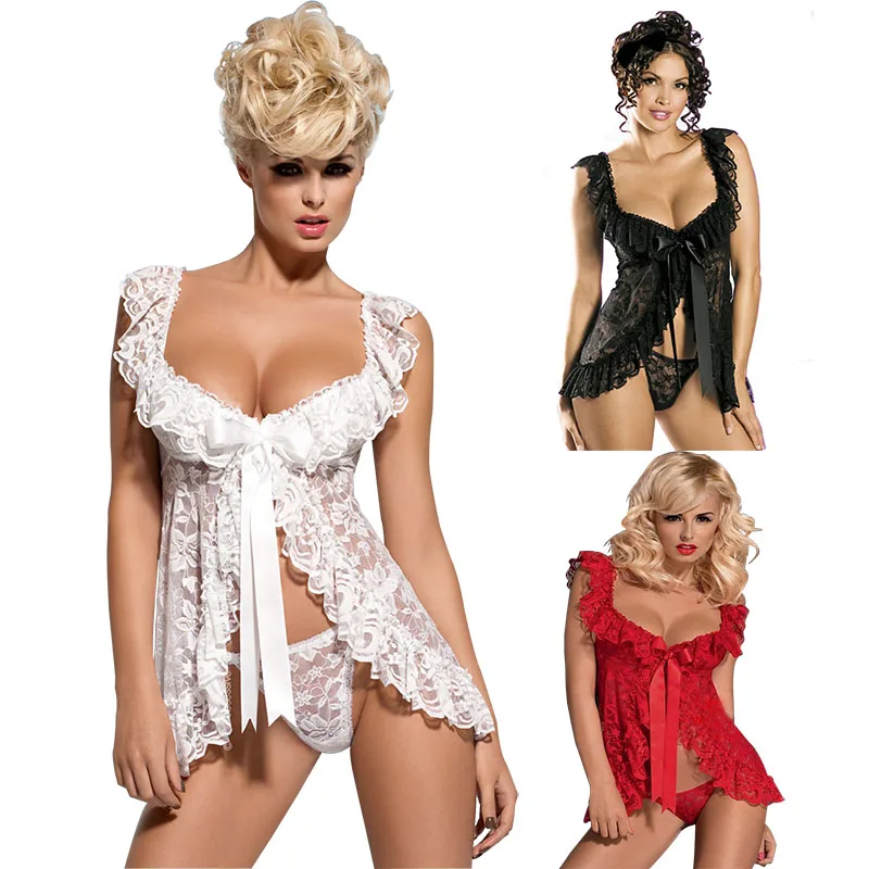 Белый черный красный размер плюс кружевное сексуальное белье Babydoll открытая