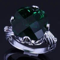 excellent big square green cubic zirconia 925 sterling silver ring v0154