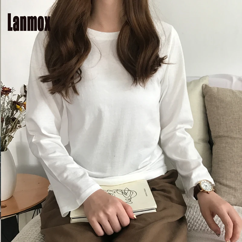 Lanmox Повседневное хлопка Harajuku футболка Для женщин топы весна осень краткое с