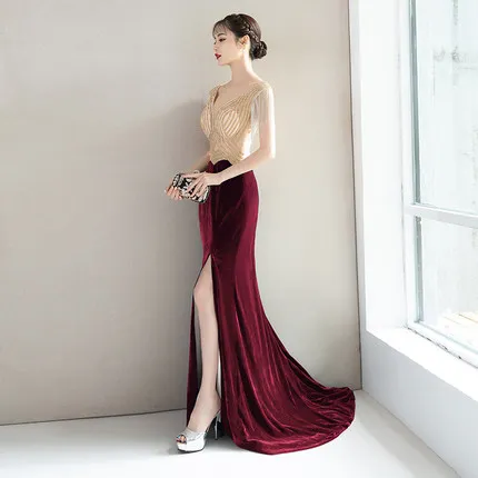 Sexy Front Split Long Evening Dresses Occasion Dresses for Women Long Dress Evening Elegant Long Gown - Цвет: Бургундия