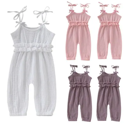 

Newborn Baby Girl Jumpsuit Overall Bodysuit Sling Ruffle Solid 3 Color Romper Playsuit Long Pants Trousers Outfits Set 0-24M