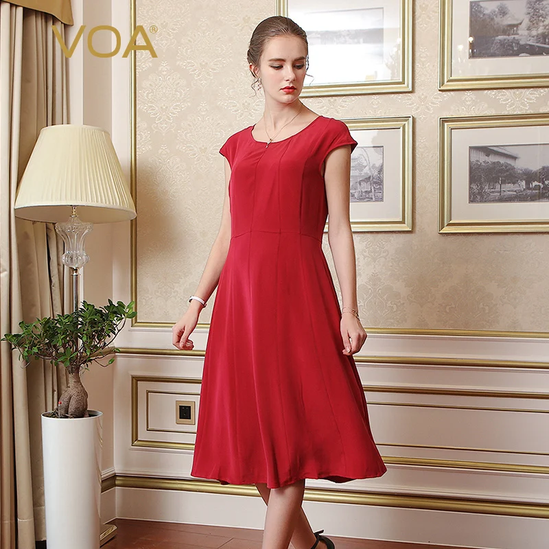 VOA 2017 летнее модное классическое красное шелковое платье новое короткое тонкое