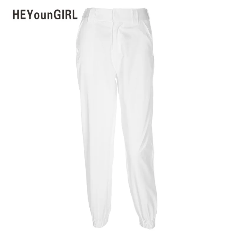 HEYounGIRL Pantalon Femme брюки с высокой талией женские шаровары белые спортивные штаны женские модные повседневные свободные белые спортивные штаны - Цвет: Белый