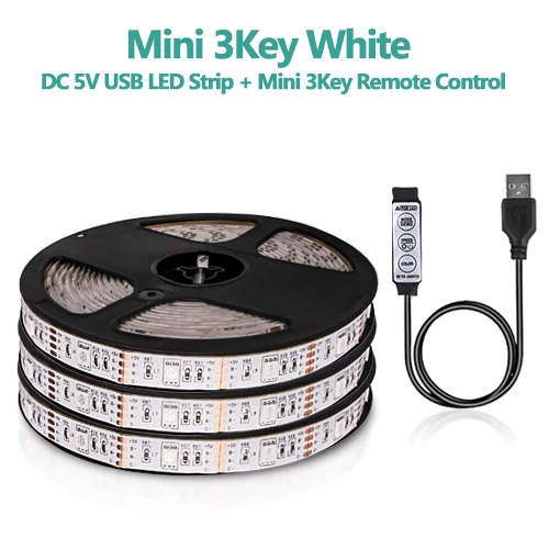 DC5V USB Светодиодная лента гибкий светильник 5050 RGB мини 3 ключа 17Key RF ИК пульт дистанционного управления лента IP65 50 см 1 м 2 м 3 м ТВ фоновый светильник ing - Испускаемый цвет: Mini 3key White