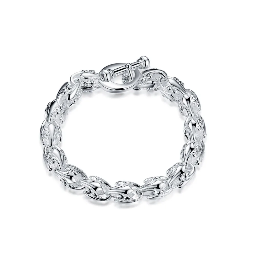 Посеребренный полый цветок очарование браслет Pulseira de Prata женские модные