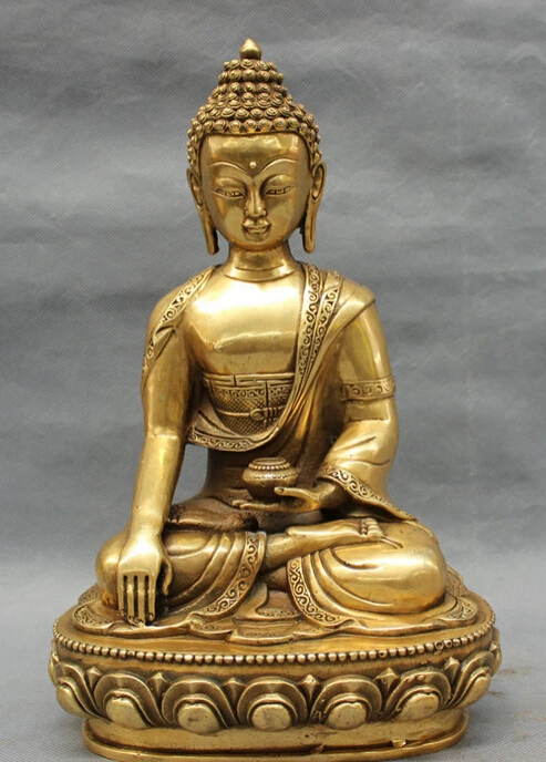 

song voge gem S3075 12" Tibet Brass Buddhism Amitabha Shakyamuni Sakyamuni Buddha Bowl Seat Statue