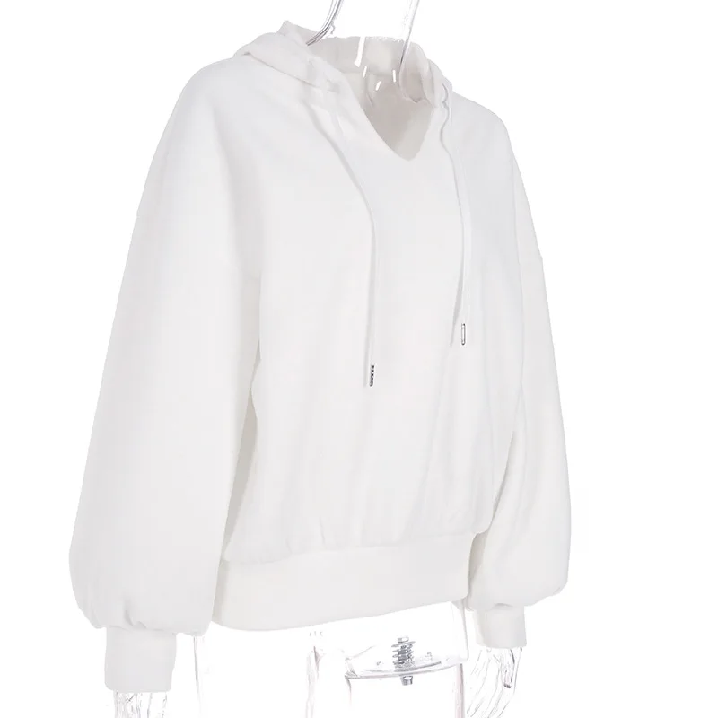 Pholeey Winter Warm Cotton Ladies Hoodies Loose High Collar Sweat Fleece Hipster Velvet White Sweatshirts Streetwear Women