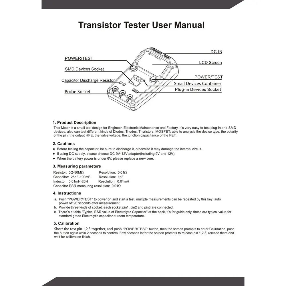 BSIDE ESR02 мультиметр Pro цифровой Транзистор тестер Диод сопротивление емкости