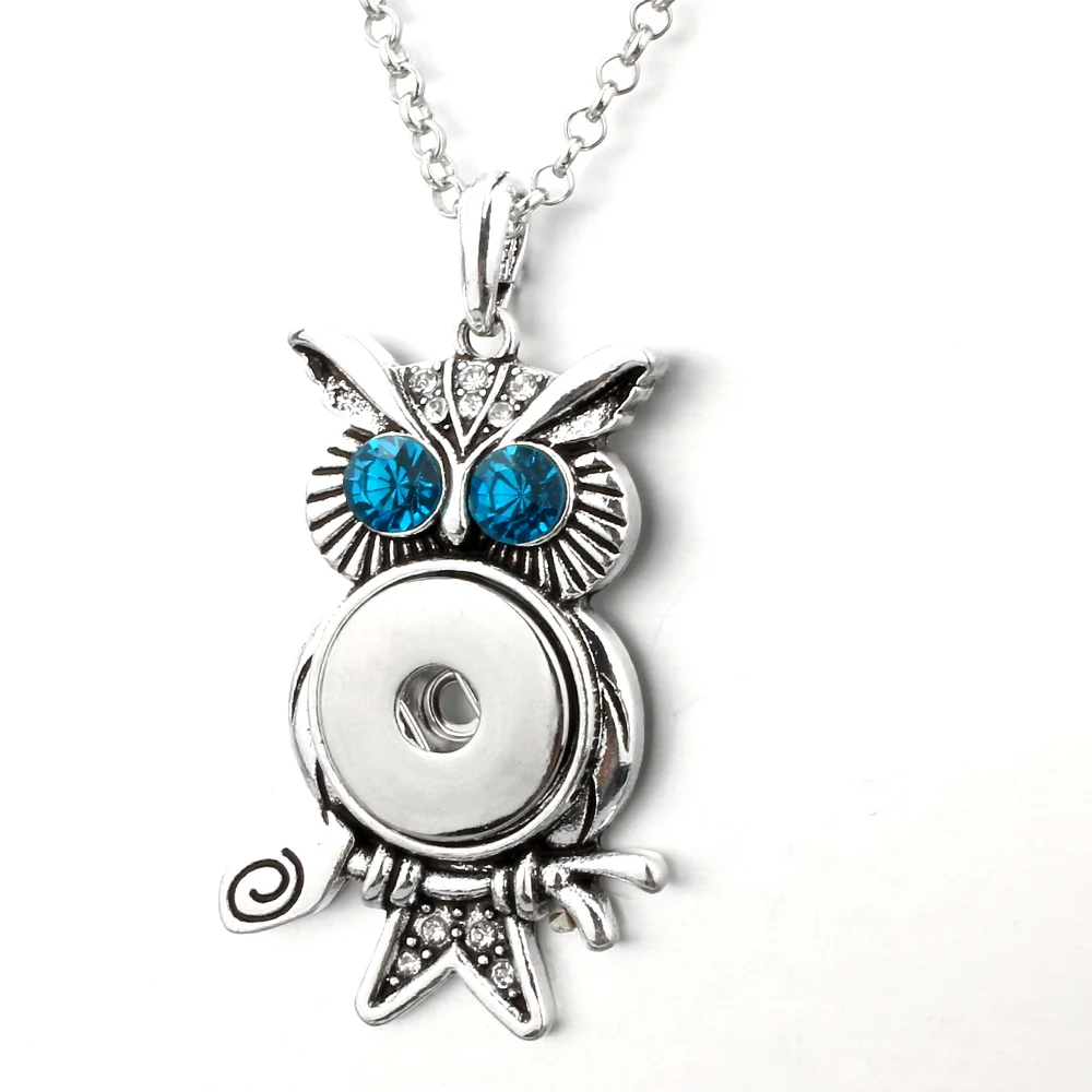 Fashion Owl Metal Snap Button Necklace Rhinestone Geometric Pendant DIY Matching 18mm Buttons Necklaces Jewelry Women Girls | Украшения и